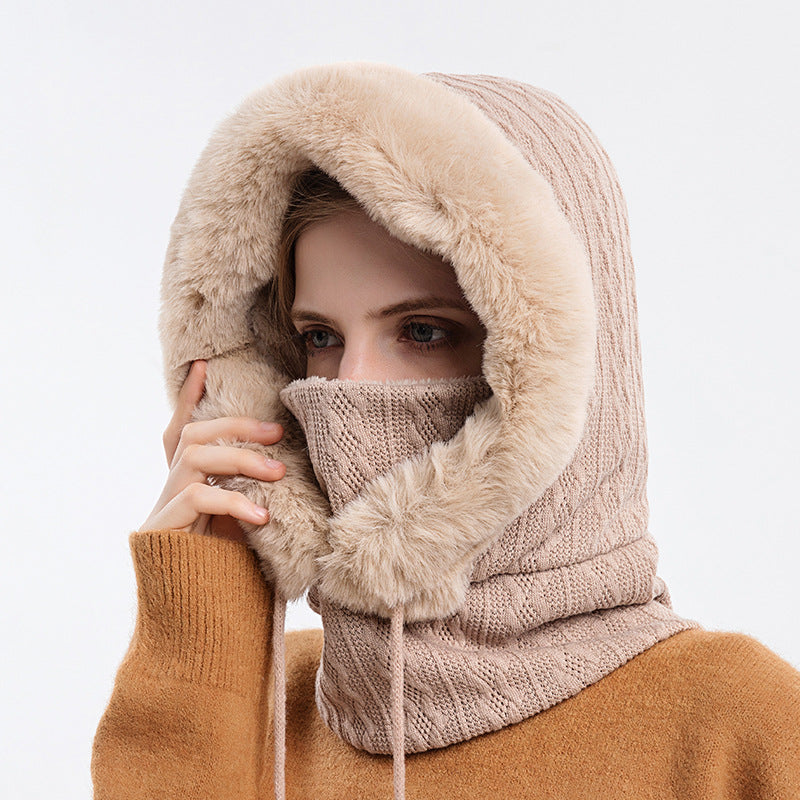 Pluche capuchonmuts met sjaal voor dames – warm en winddicht
