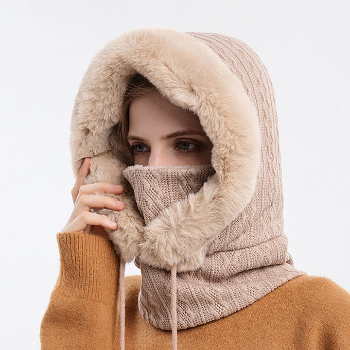 Pluche capuchonmuts met sjaal voor dames – warm en winddicht