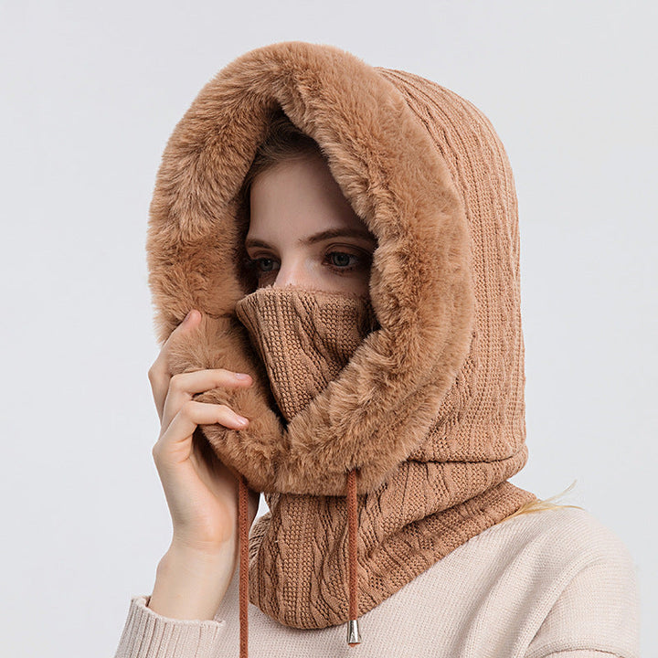 Pluche capuchonmuts met sjaal voor dames – warm en winddicht