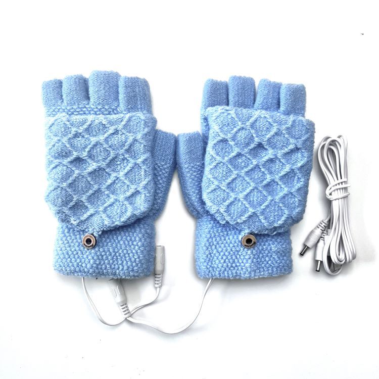Gebreide USB-handschoenen met klep, verwarmd aan twee kanten