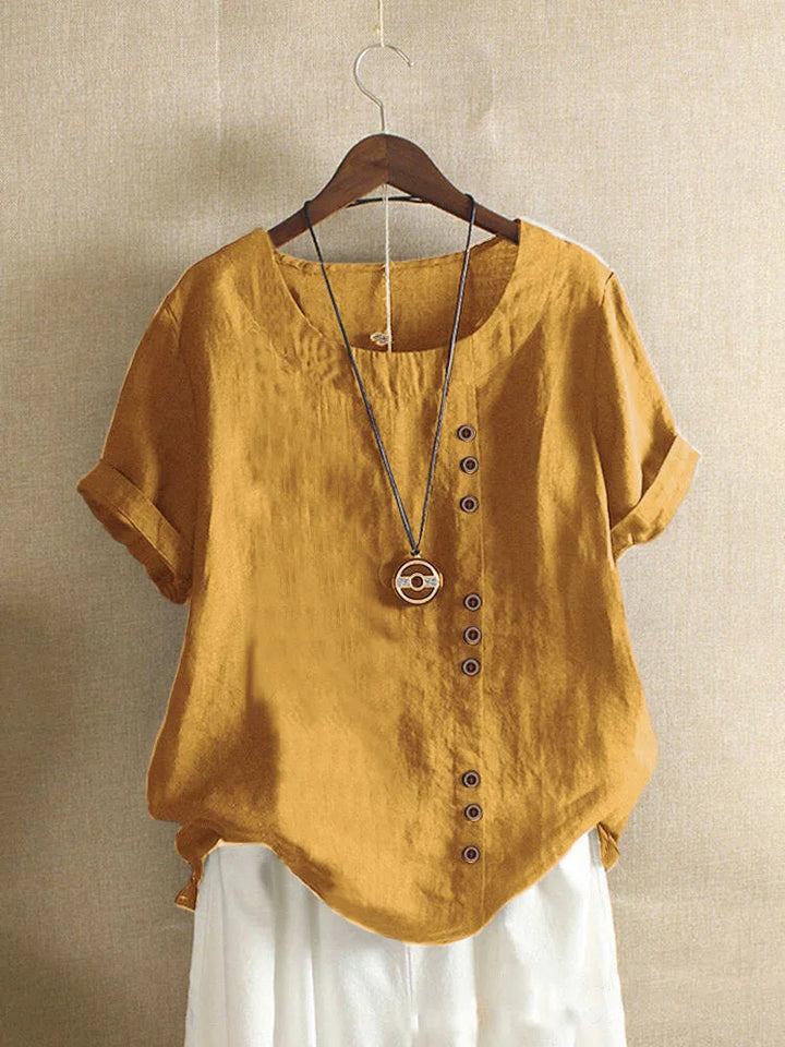 Elegante katoenmixen Dames Blouse met Korte Mouwen en Knoop details
