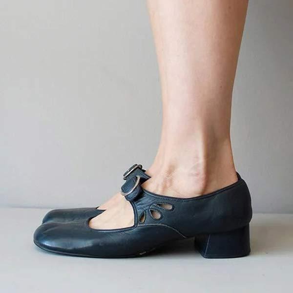 Leren damesschoenen met lage hakken
