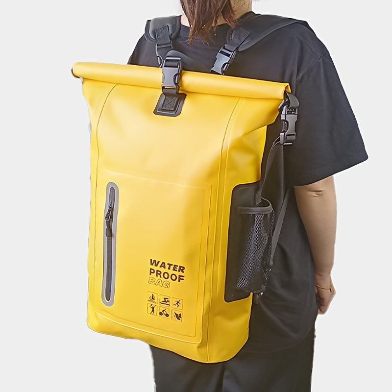 Waterdichte Rugzak van 25L met Roll-Top Sluiting, Meerdere Vakken, Stevige Gespsluiting en Zijzak van Netstof