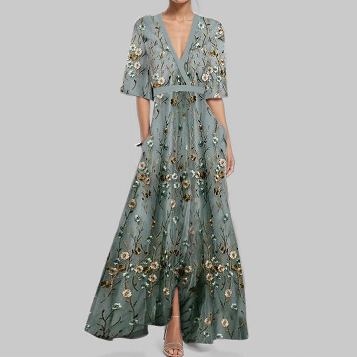 Fashion Print Half-sleeve V-neck Dress Temperament Slim Tight Waist Dresses For Women