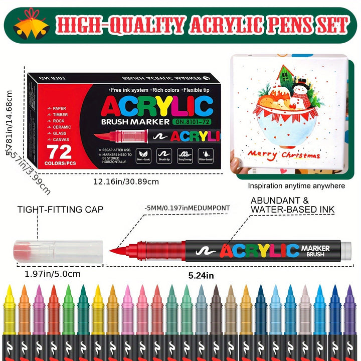 72 Acrylstiften in 72 Kleuren – Perfect voor Creatief Schilderen op Diverse Oppervlakken