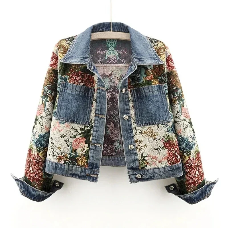 Denim jasje met bloemenprint voor dames