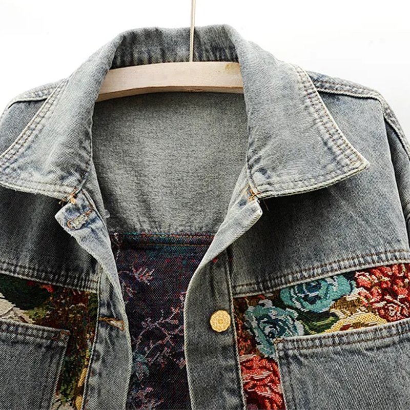Denim jasje met bloemenprint voor dames