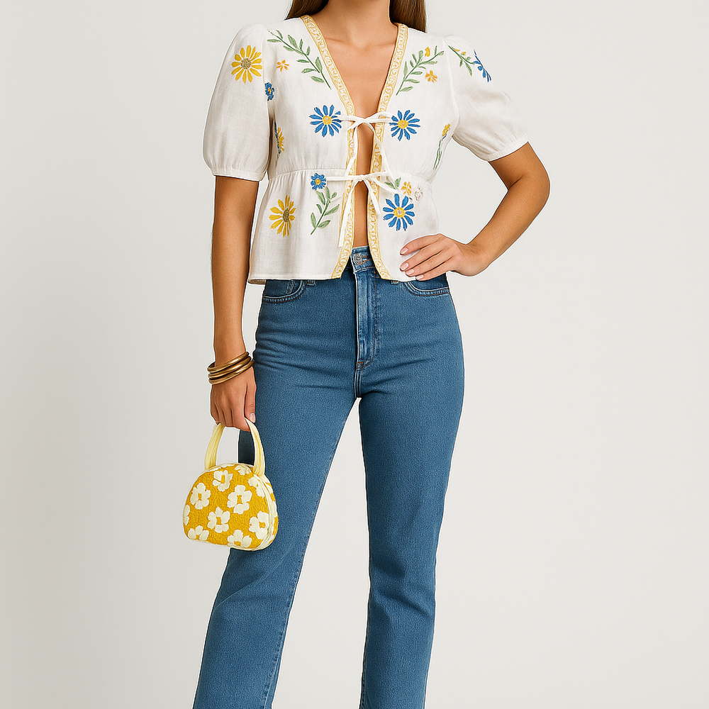 Amara – Gebloemde Blouse met Strikdetail