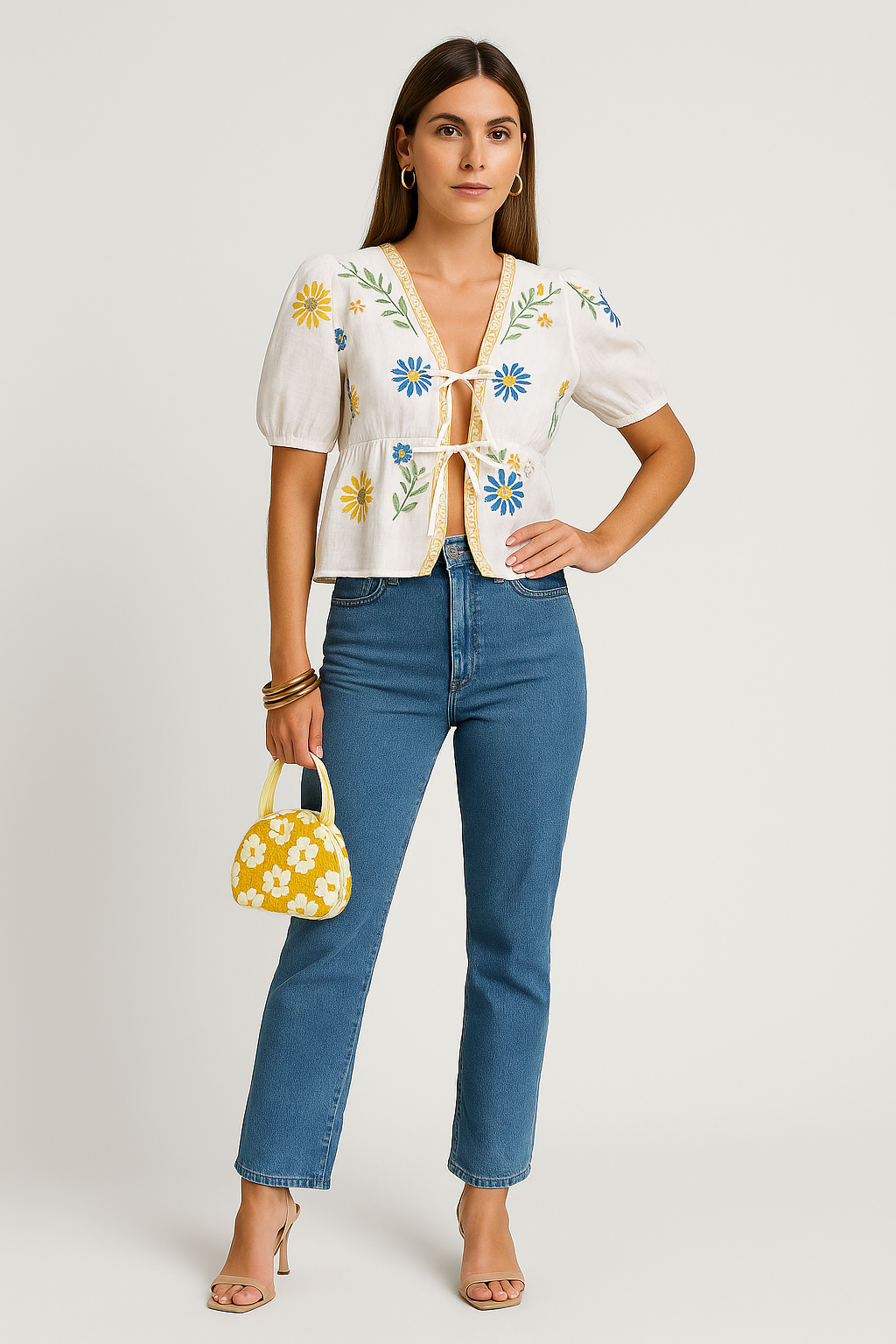 Amara – Gebloemde Blouse met Strikdetail