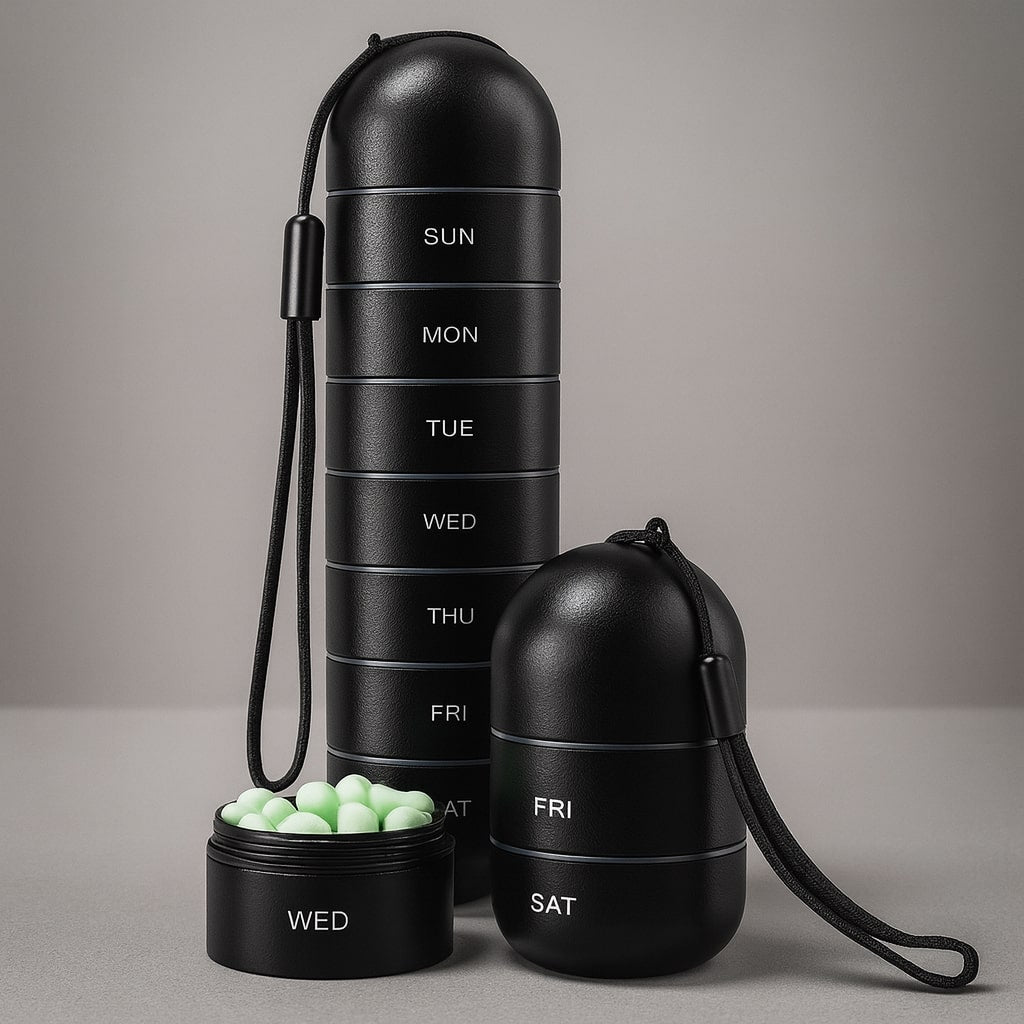 Aluminium pillendoos met 7 vakjes | Compacte, schokbestendige reisdoos