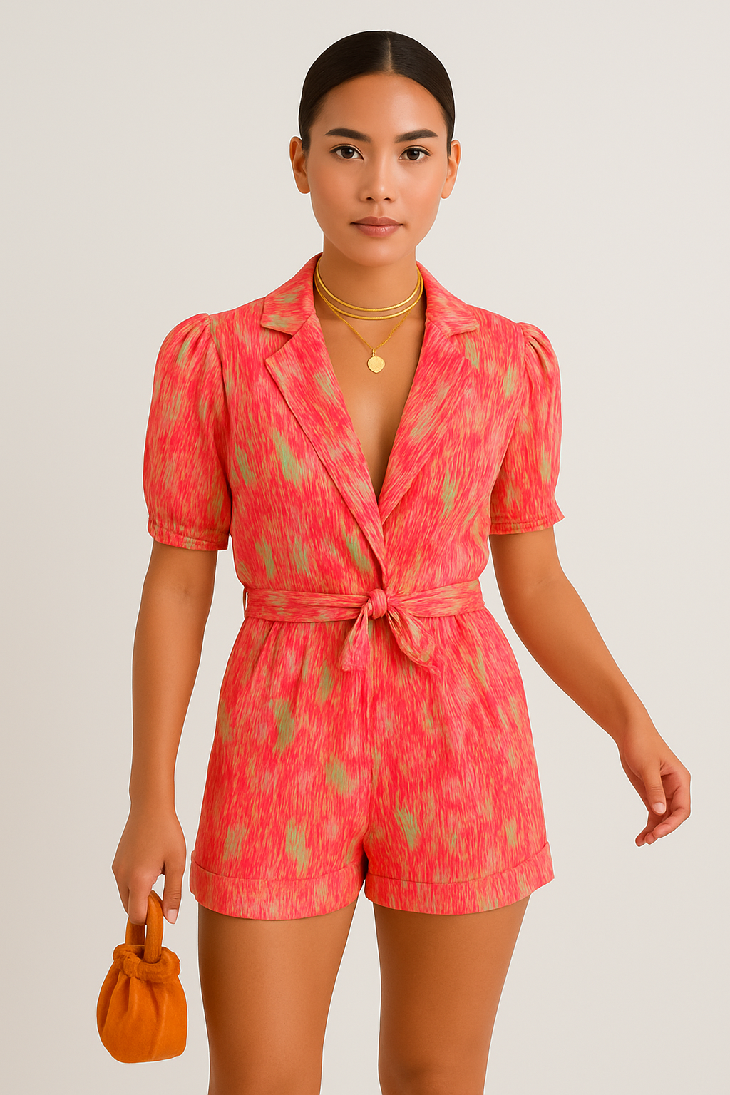Aureza – Korte Zomerjumpsuit met Tailleband en Speelse Print - SkinzLine
