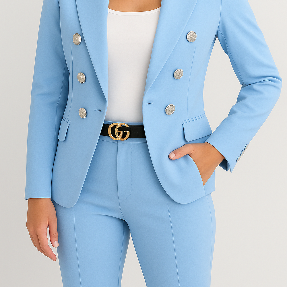 Bravelle – Elegante Dames Set met Zilveren Knopen en Slanke Snit - SkinzLine