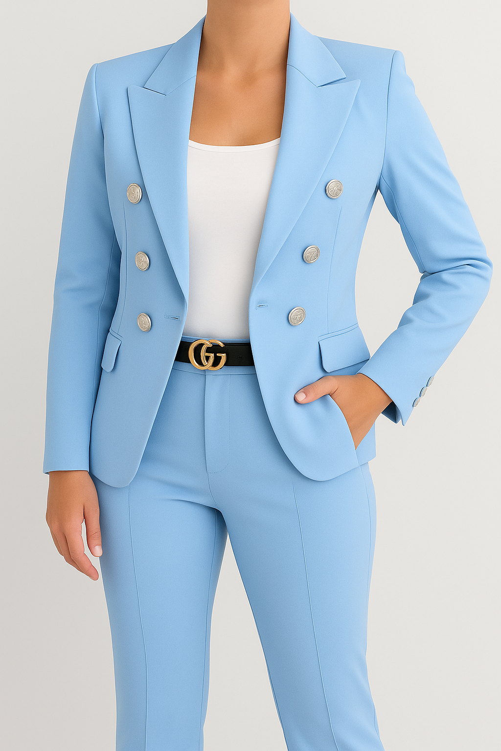 Bravelle – Elegante Dames Set met Zilveren Knopen en Slanke Snit - SkinzLine