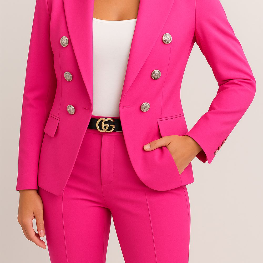 
                  
                    Bravelle – Elegante Dames Set met Zilveren Knopen en Slanke Snit - SkinzLine
                  
                