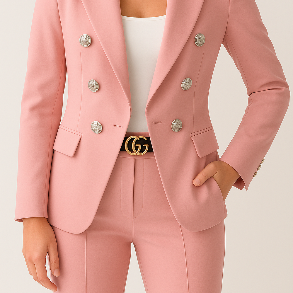 
                  
                    Bravelle – Elegante Dames Set met Zilveren Knopen en Slanke Snit - SkinzLine
                  
                