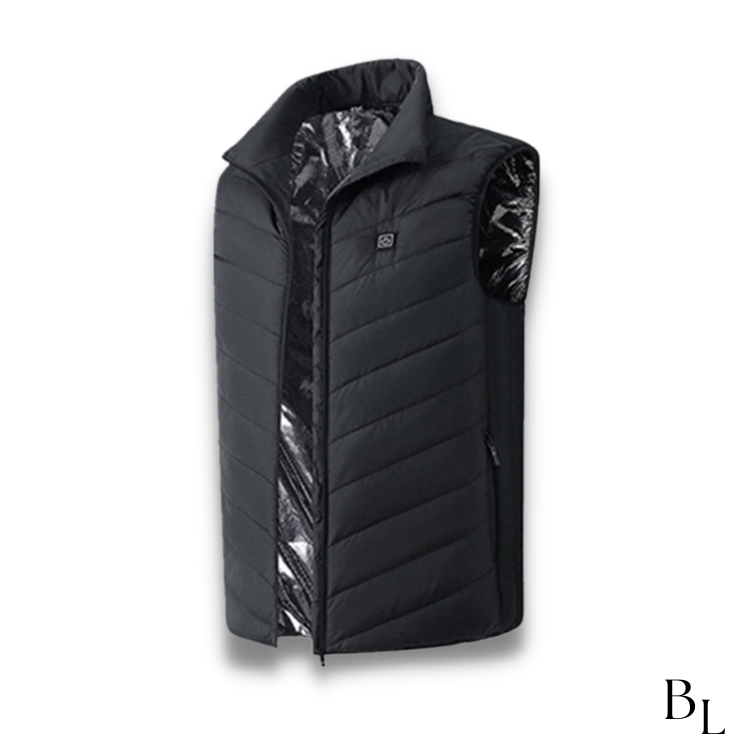 Verwarmde bodywarmer van wind- en waterdicht nylon met nekwarmte