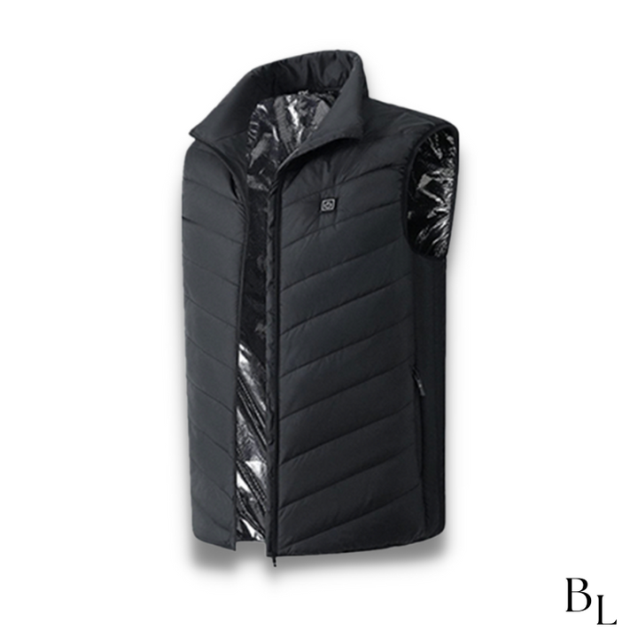 Verwarmde bodywarmer van wind- en waterdicht nylon met nekwarmte