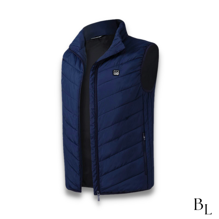 Verwarmde bodywarmer van wind- en waterdicht nylon met nekwarmte