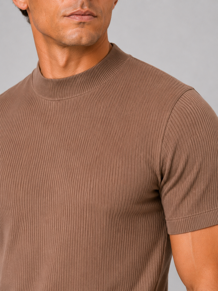 Geribd heren-T-shirt met opstaande kraag – aansluitende stretch top met korte mouwen