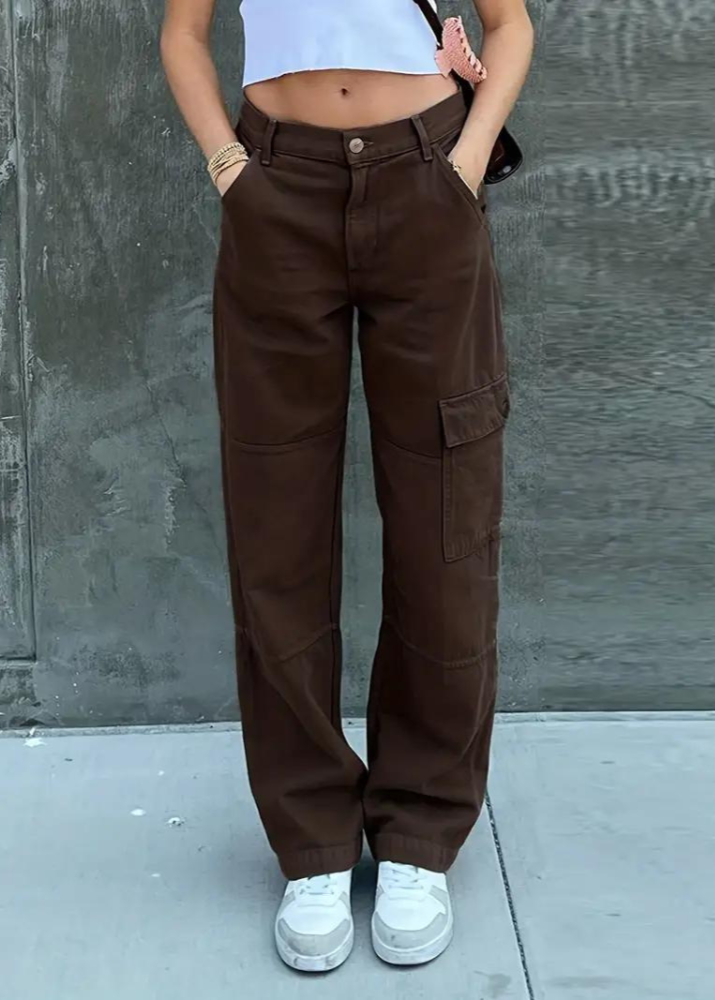 Trendy Hoge Taille Cargo Jeans Dames