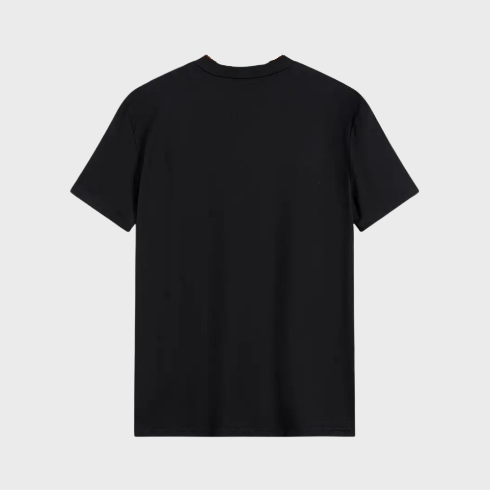 Zwarte katoenblenden T-shirt, uniseks, minimalistisch design, korte mouwen, ronde hals, casual mode, geschikt voor dagelijks gebruik.