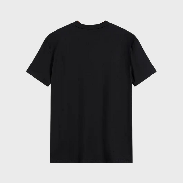 Zwarte katoenblenden T-shirt, uniseks, minimalistisch design, korte mouwen, ronde hals, casual mode, geschikt voor dagelijks gebruik.