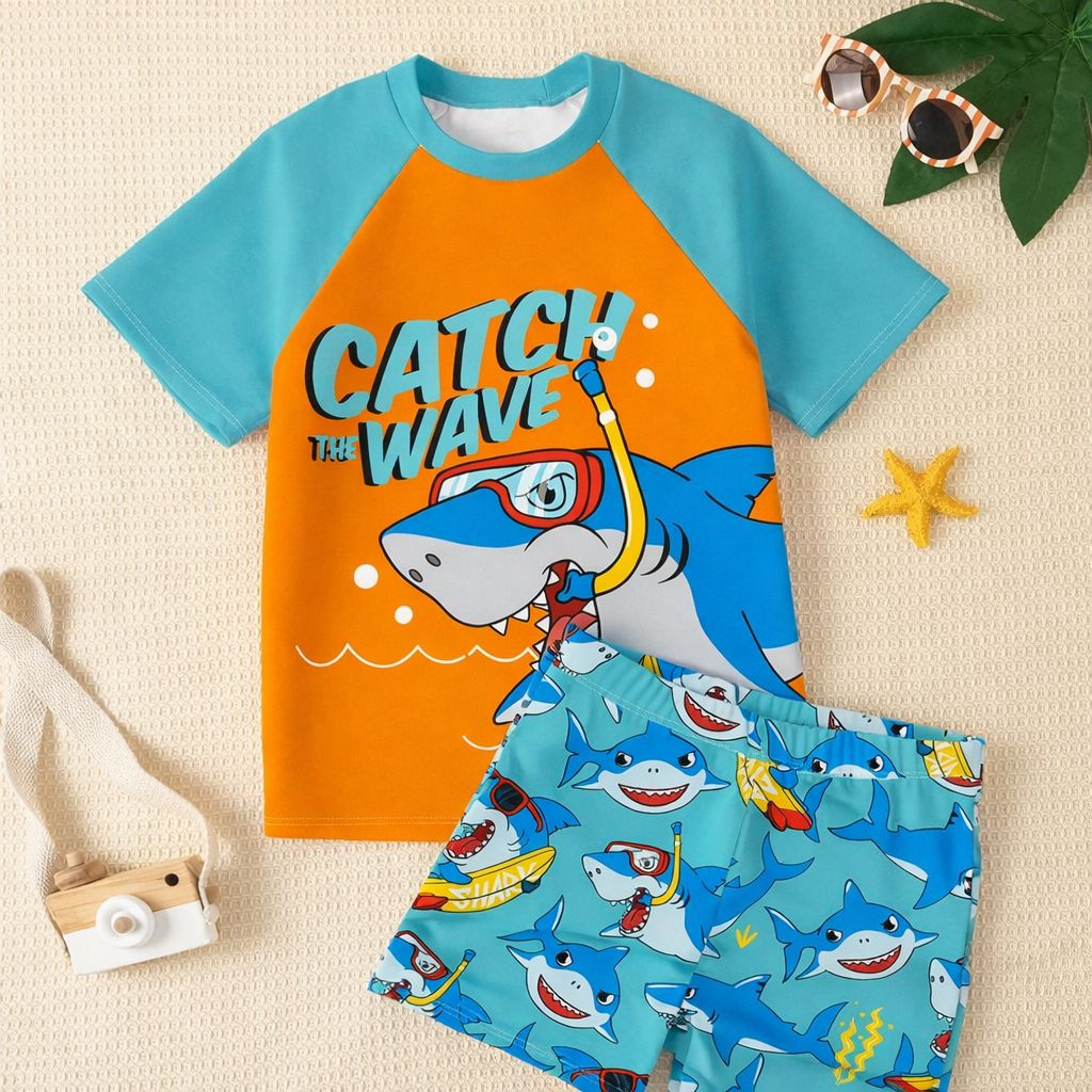 Jonge Jongen Casual Loose-Fit T-Shirt & Shorts Zwem Set