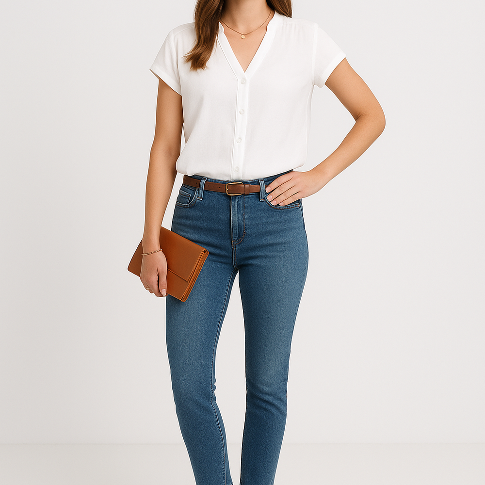 Celina – Chic Wit Overhemd met Knoopsluiting en Korte Mouwen