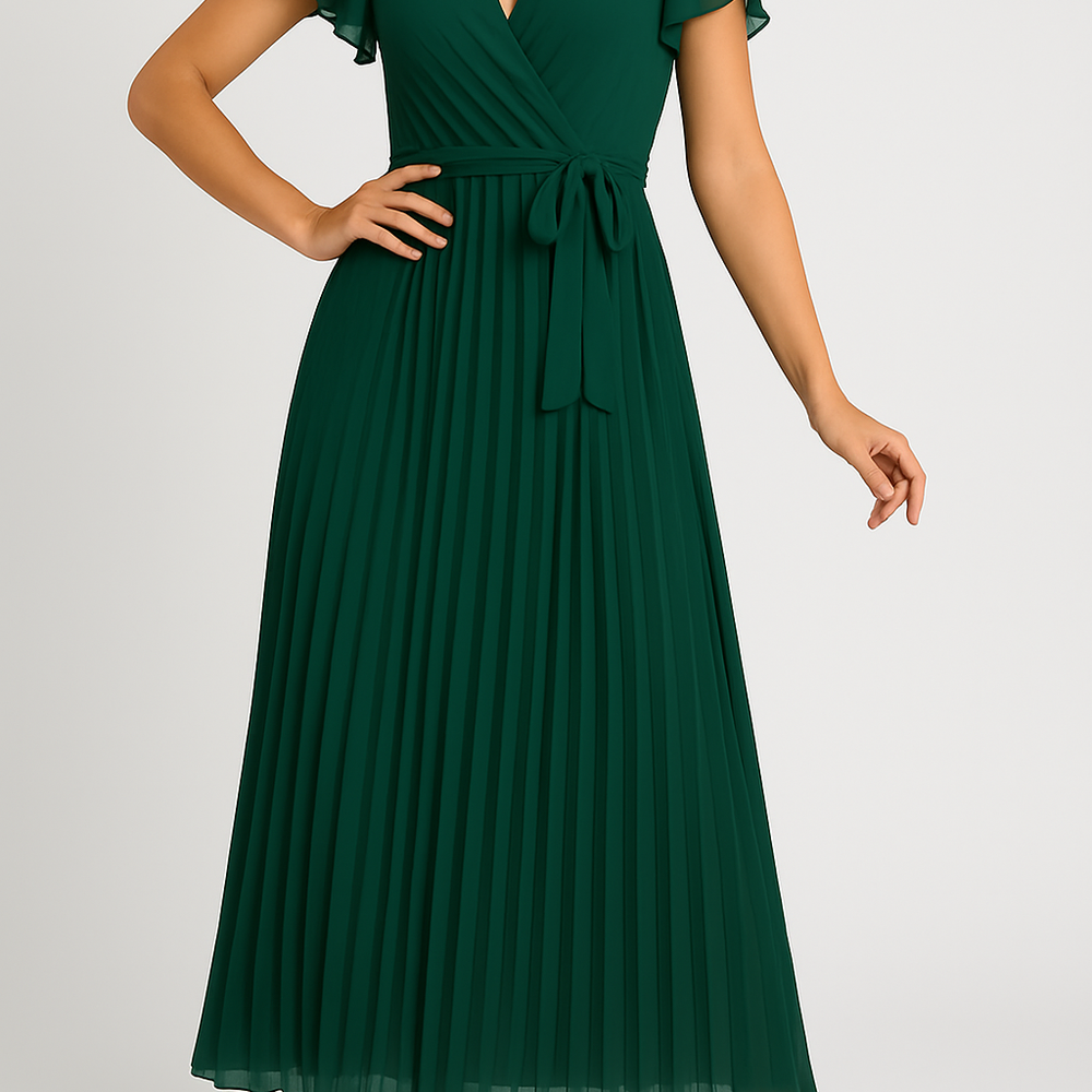
                  
                    Celina – Chiffon Geplooide Maxi Wikkeljurk met Ceintuur - SkinzLine
                  
                