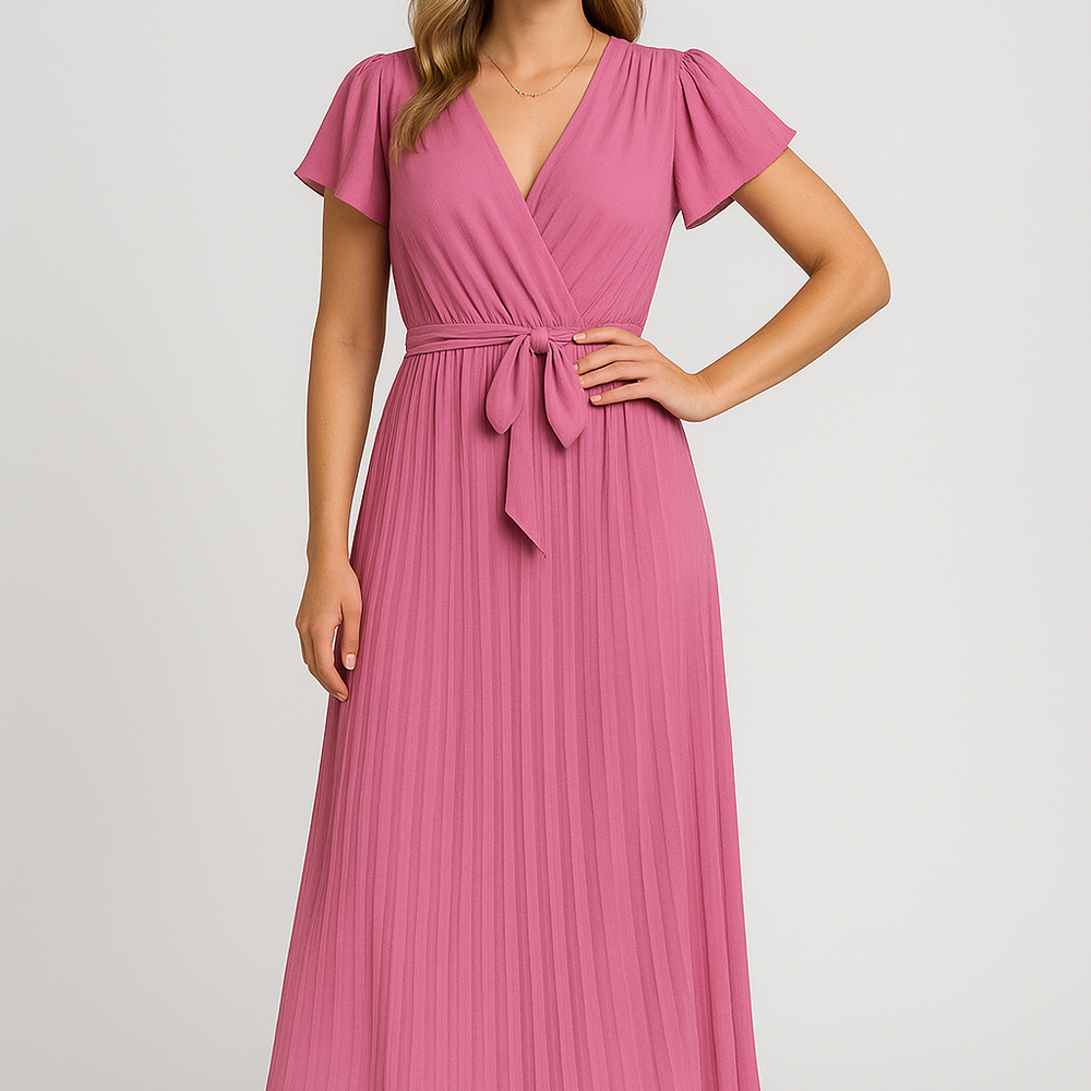 Celina – Chiffon Geplooide Maxi Wikkeljurk met Ceintuur - SkinzLine