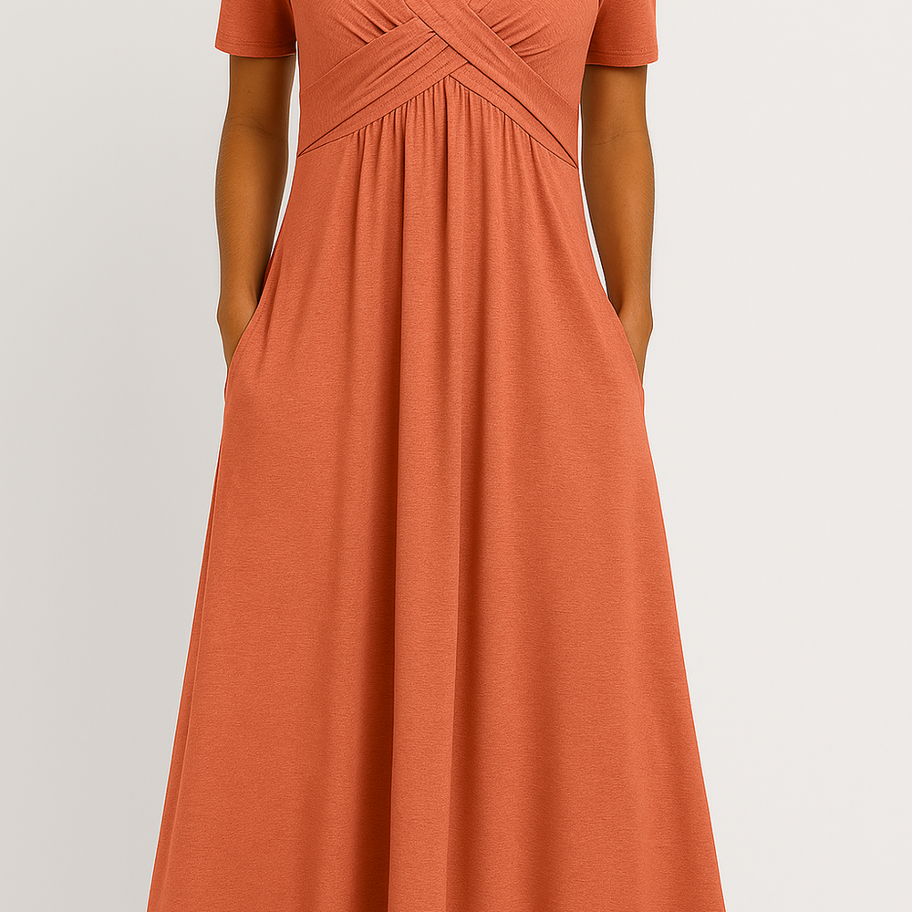 Briana - Elegante Midi V-Hals Jurk met zakken - SkinzLine