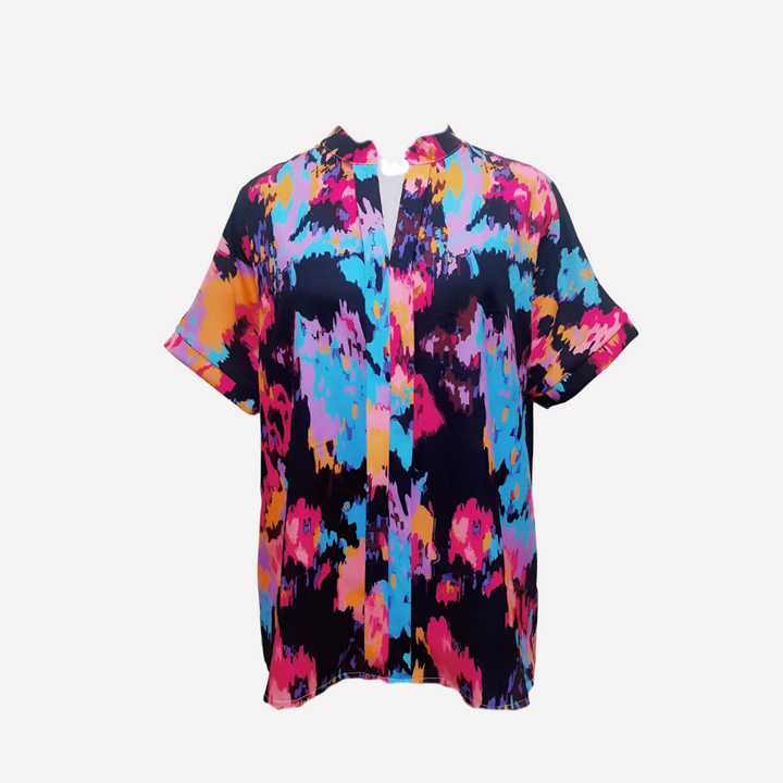 Comfortabele damesblouse met V-hals, paisleyprint en verlaagde schouders