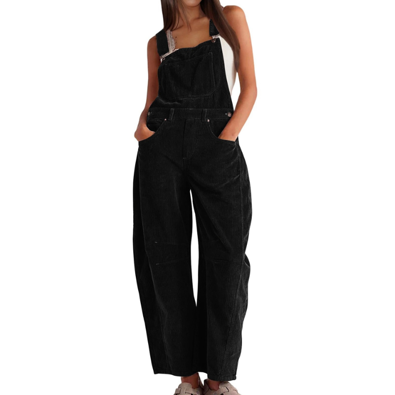 Corduroy tuinbroek met wijde pijpen voor dames – casual utility jumpsuit