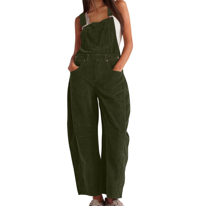 Dames corduroy tuinbroek met wijde pijpen – casual utility-jumpsuit