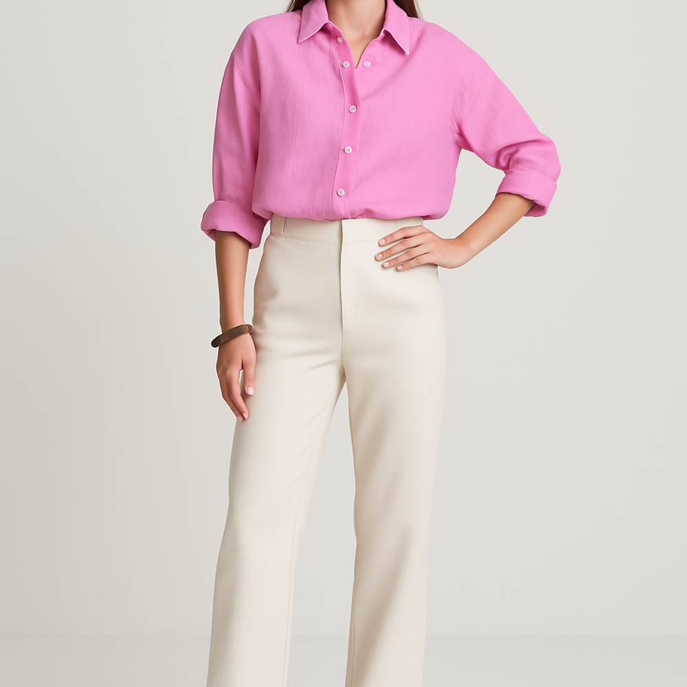 Clarise – Elegante Linnen Blouse in Zachte Roze Tint