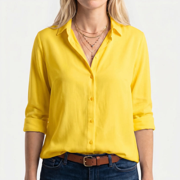 ClarvelleLong-Sleeve Collared Button-Up Blouse