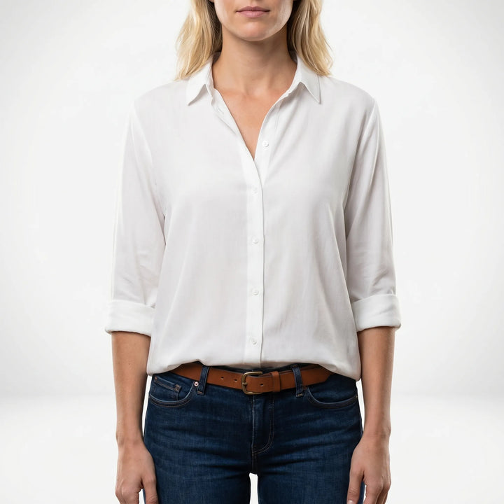 ClarvelleLong-Sleeve Collared Button-Up Blouse