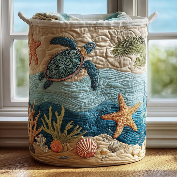 Gewatteerde wasmand met draaghandvatten van zeildoek, zelfstaande wasmand van katoen-polyester
