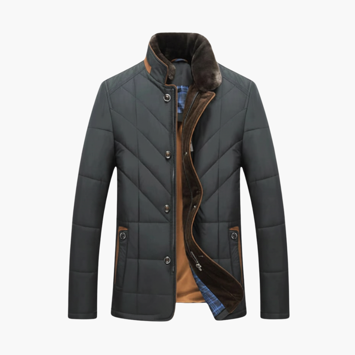 Heren Gequilt Jasje met Knopsluiting – Staande Kraag Bovenlaag