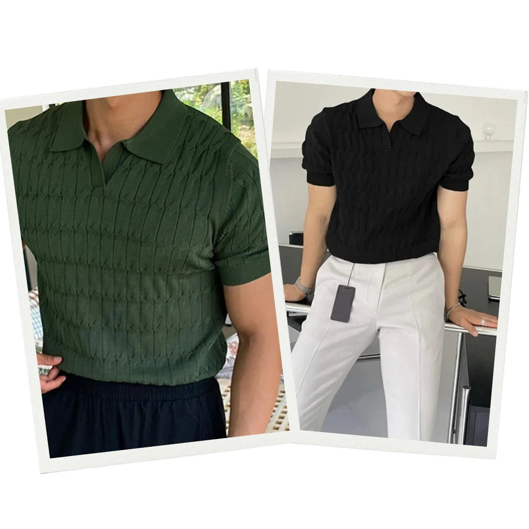Comfortabel jacquard gebreid poloshirt voor heren - Arthur
