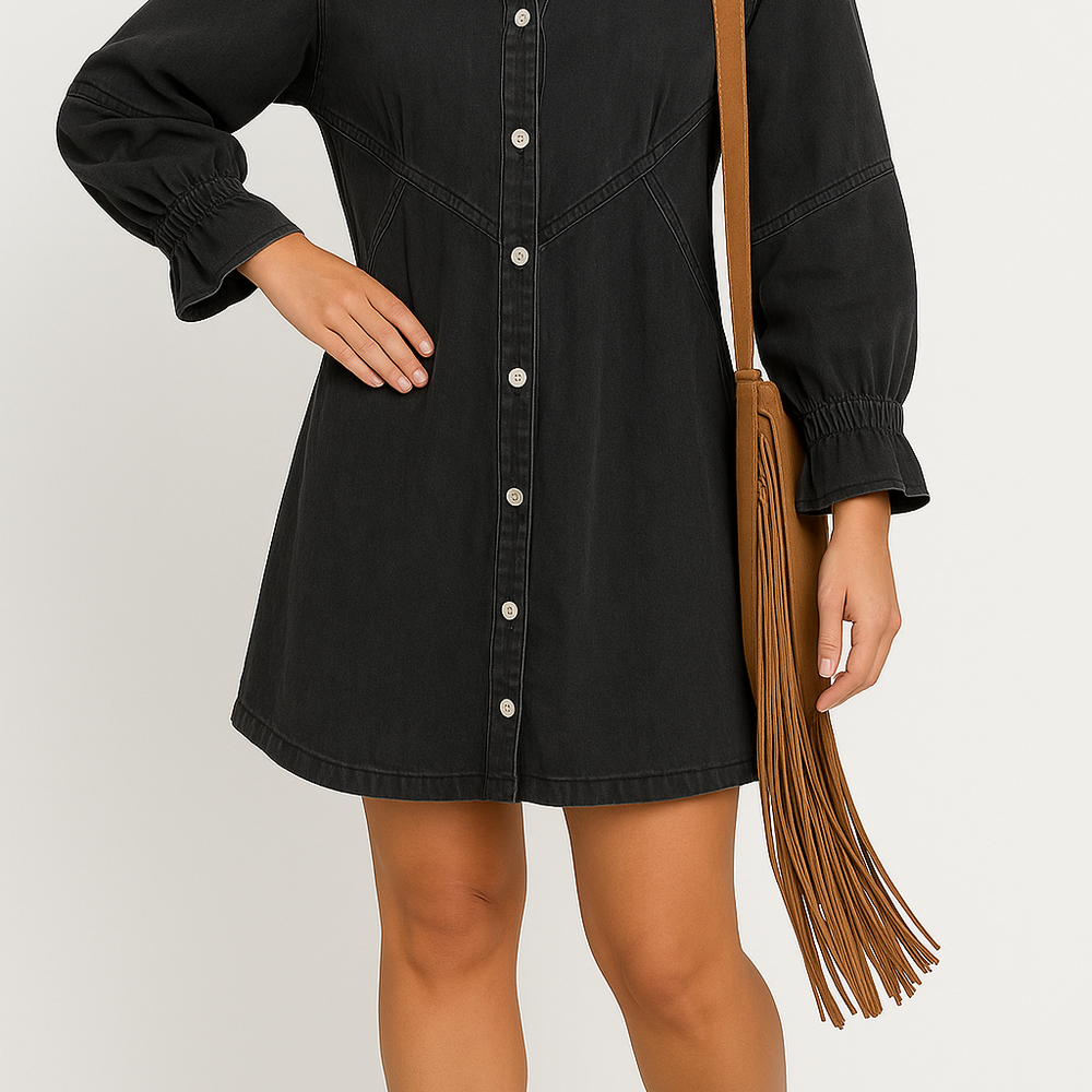 
                  
                    Dalia – Denim Knoopsluiting Mini Jurk - SkinzLine
                  
                