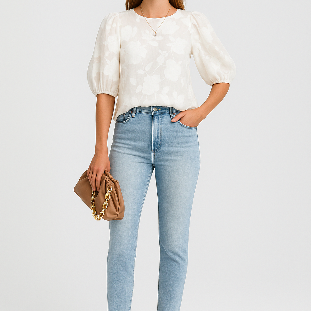 Deliane – Elegante Blouse met Bloemenprint en Pofmouwen