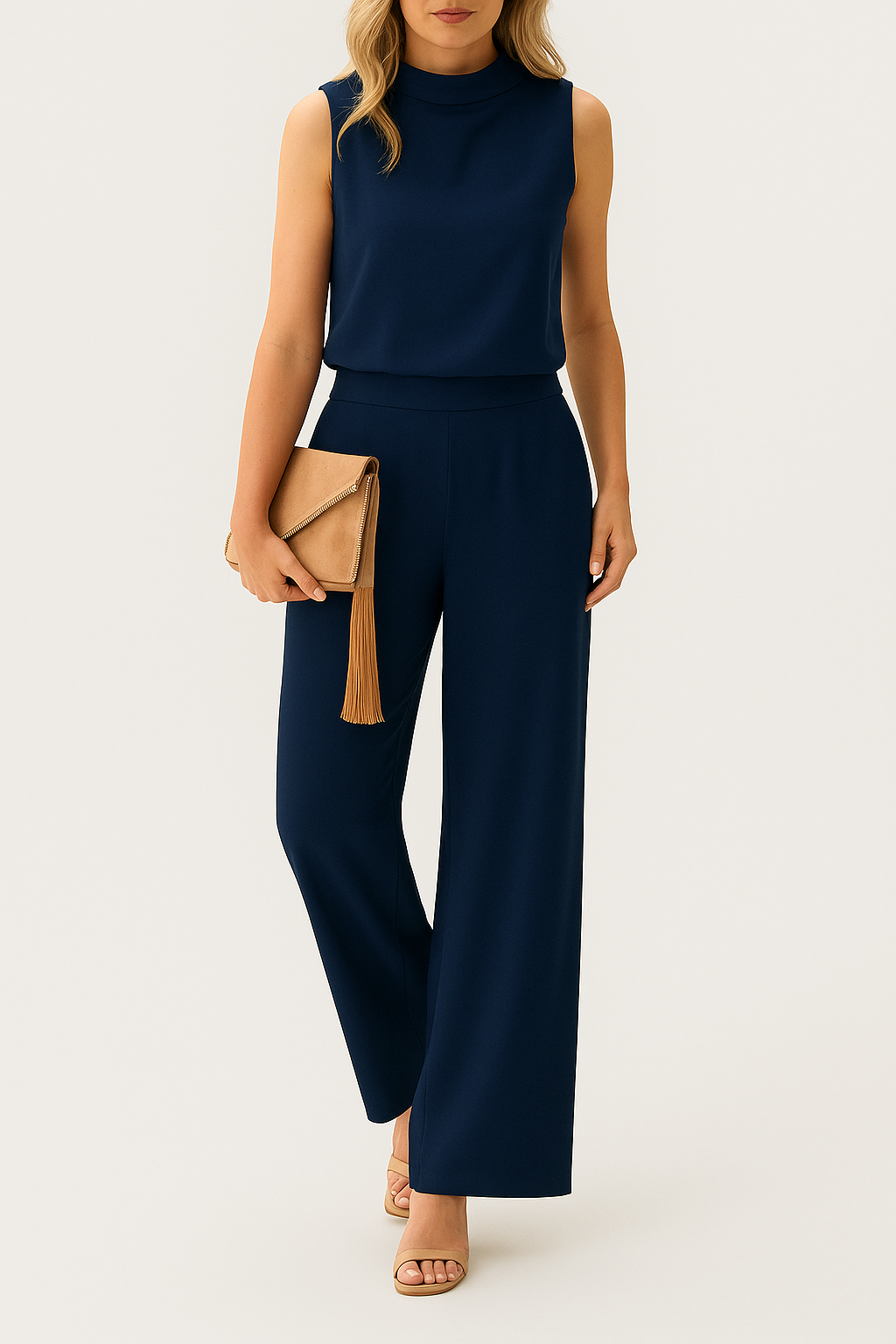 Delvara – Elegante Damesjumpsuit met Ronde Hals en Wijde Pijpen - SkinzLine