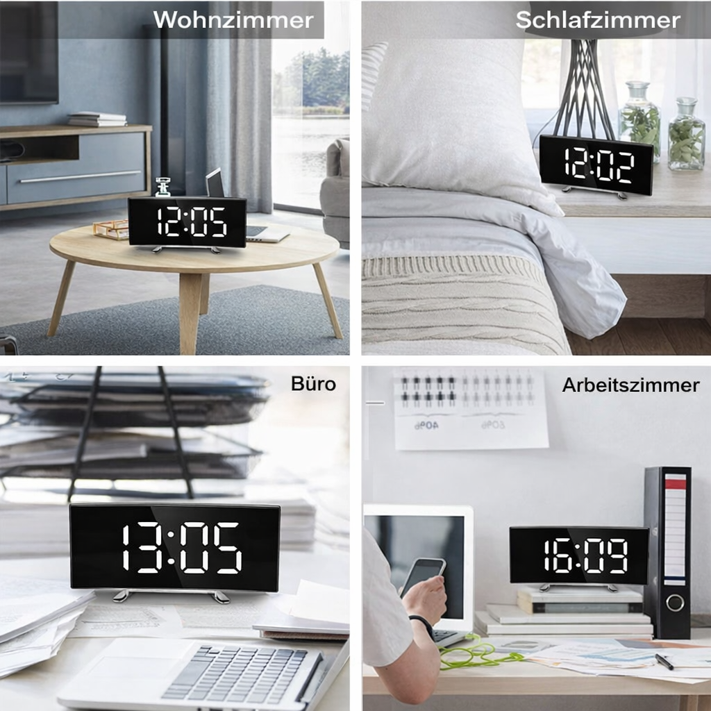 Digitale Klok | LED-wekker met Spiegel | Automatisch Dimmen Zonder Verblinding | CurveClock