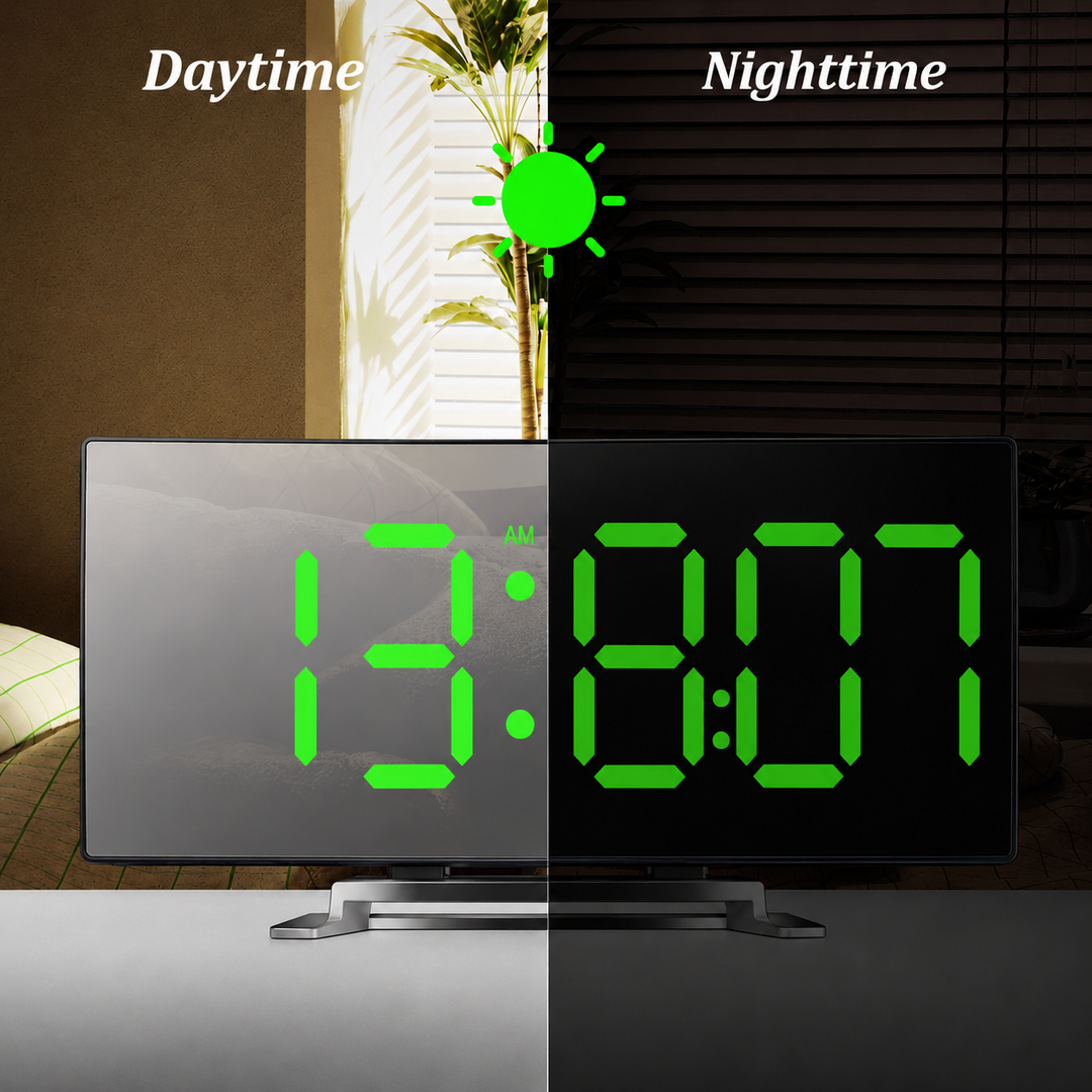 Digitale Klok | LED-wekker met Spiegel | Automatisch Dimmen Zonder Verblinding | CurveClock