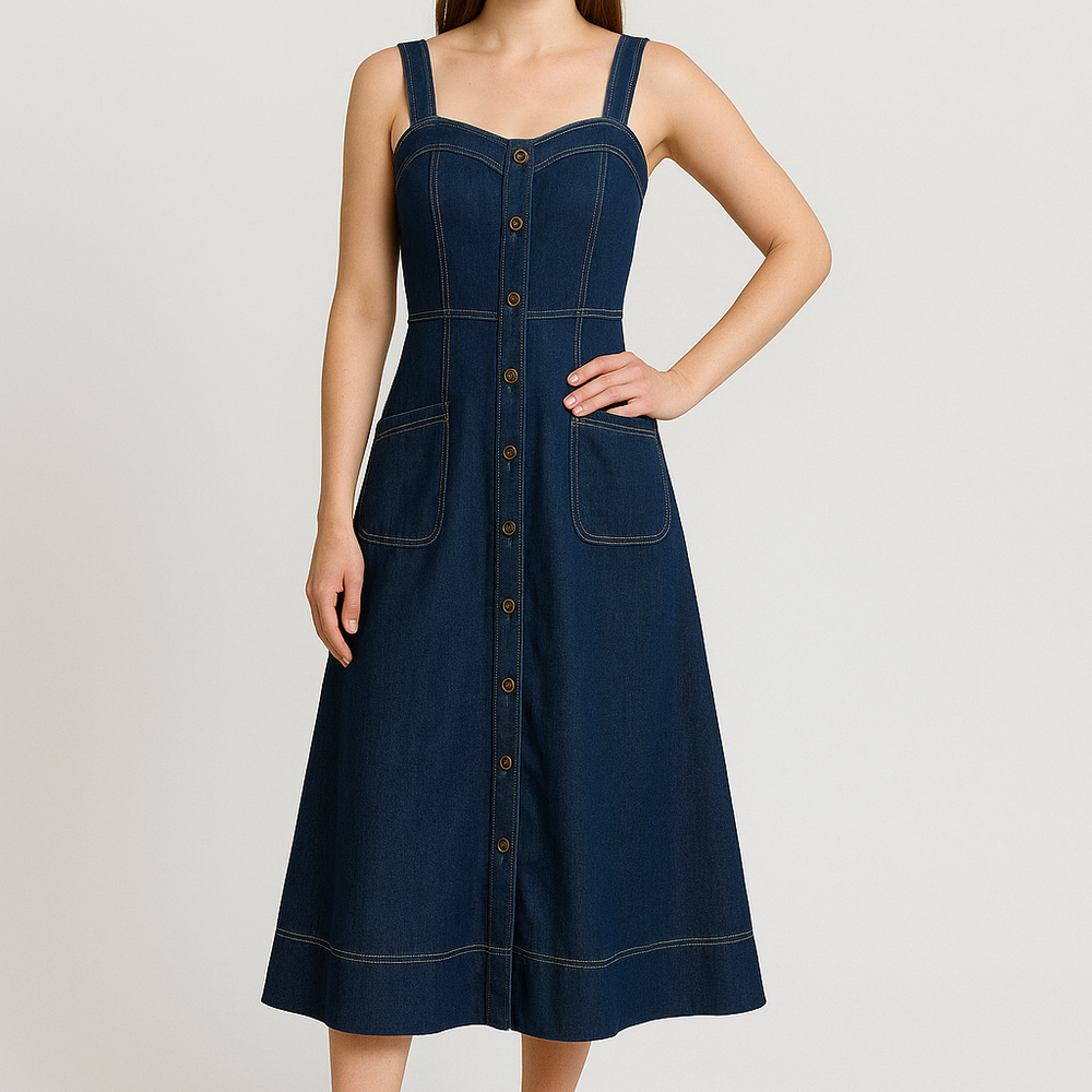 Dorevia – Elegante Spijkerjurk met Zakken en Knoopsluiting - SkinzLine