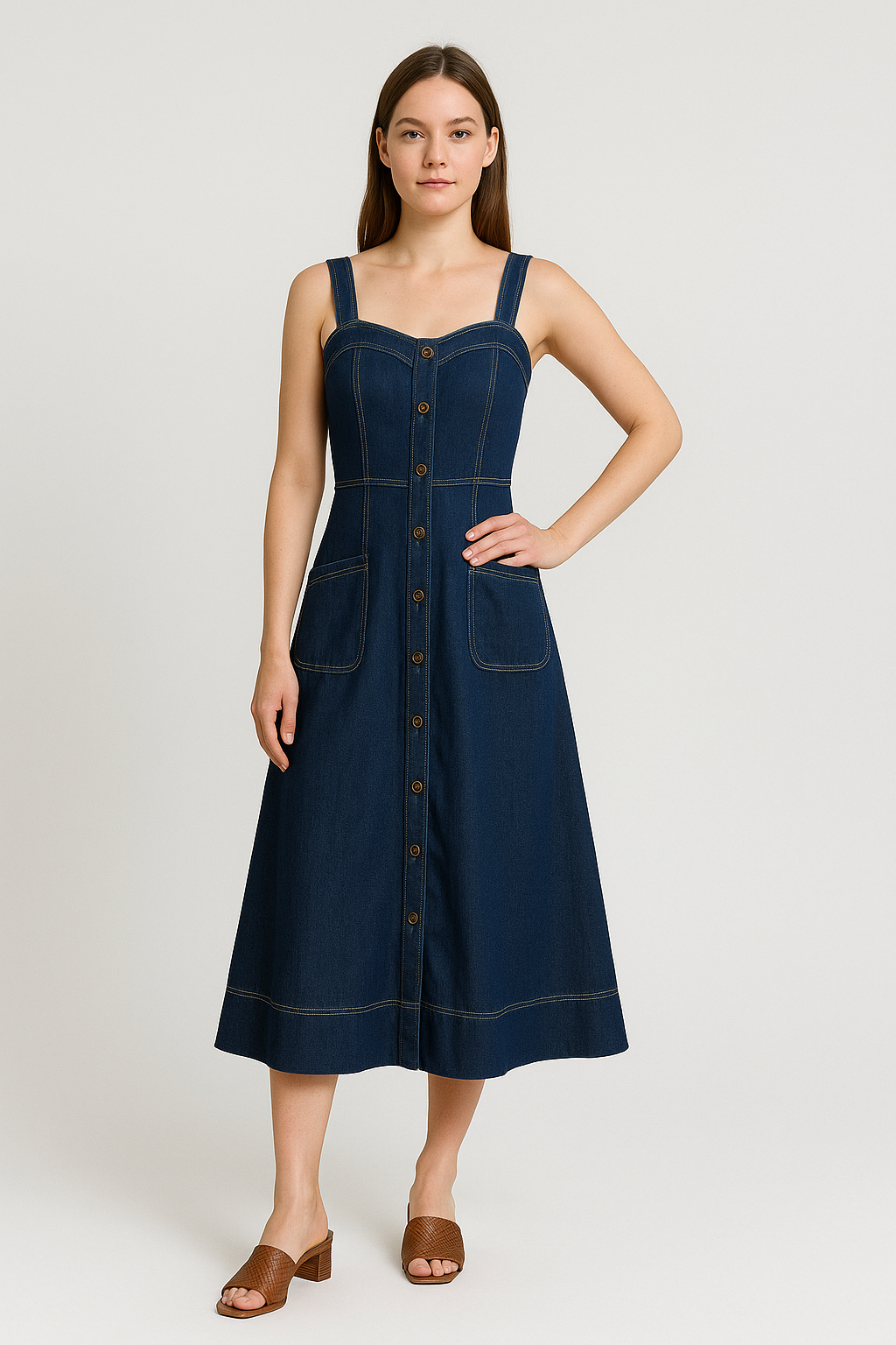 Dorevia – Elegante Spijkerjurk met Zakken en Knoopsluiting - SkinzLine