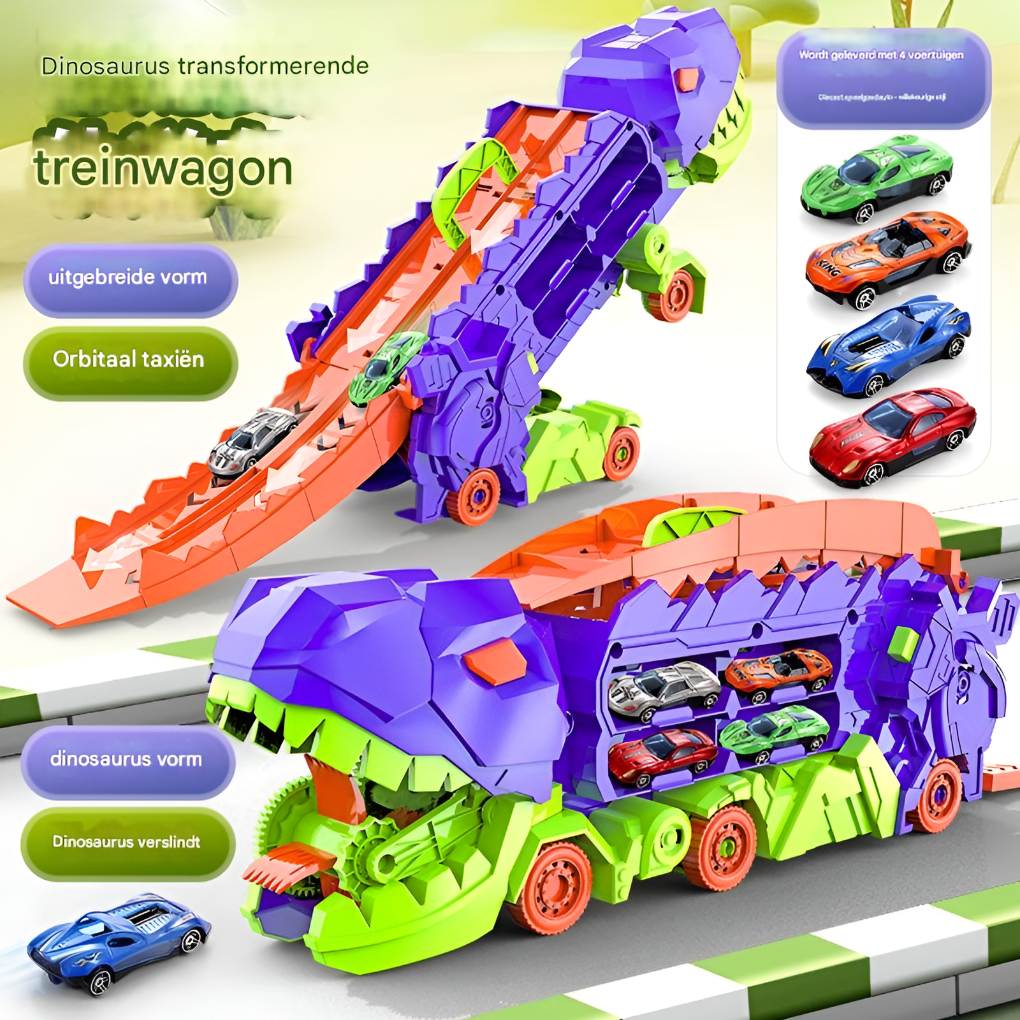 Dino City Transporter – Racebaan & Transformeerbare Vrachtwagen