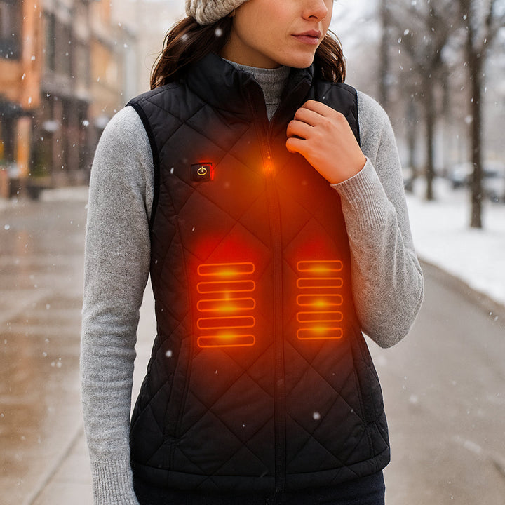 Verwarmde bodywarmer dames met opstaande kraag en 9 zones