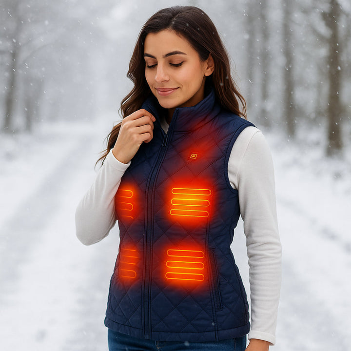 Verwarmde bodywarmer dames met opstaande kraag en 9 zones